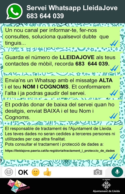 Servei Whatsapp LleidaJove - explicacions